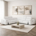 White Leather Power Reclining L Shaped Five Piece Corner Sectional