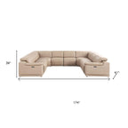Beige Leather Power Reclining U Shaped Eight Piece Corner Sectional