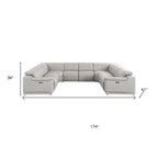 Ash Gray Leather Power Reclining U Shaped Eight Piece Corner Sectional