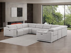 Ash Gray Leather Power Reclining U Shaped Eight Piece Corner Sectional
