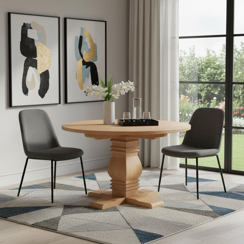 48" Brown Solid Wood Pedestal Base Round Top Dining Table