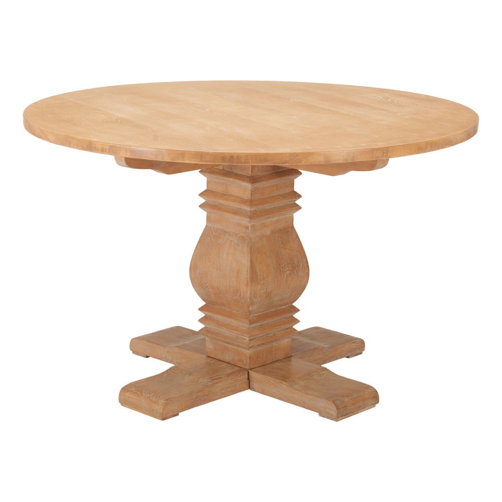 48" Brown Solid Wood Pedestal Base Round Top Dining Table