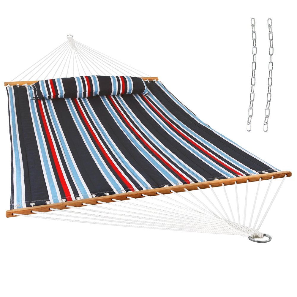 Blue Red And White Striped Double Hammock