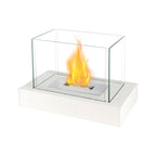 14" White And Clear Metal And Glass BioEthanol Portable Tabletop Firepit