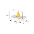 14" White And Clear Metal And Glass BioEthanol Portable Tabletop Firepit