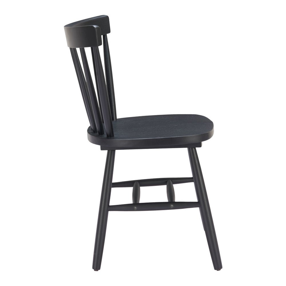 Set of Two Black Solid Wood Windsor Back Dining Side Chairs