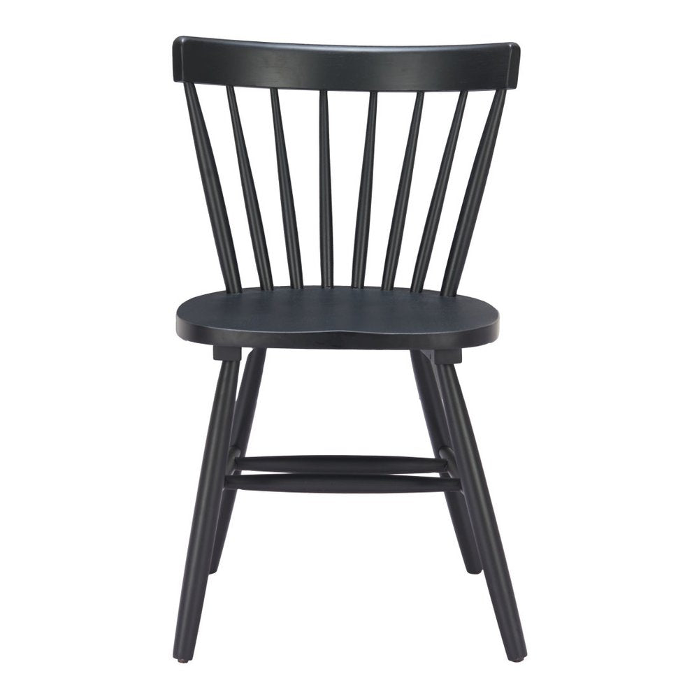 Set of Two Black Solid Wood Windsor Back Dining Side Chairs