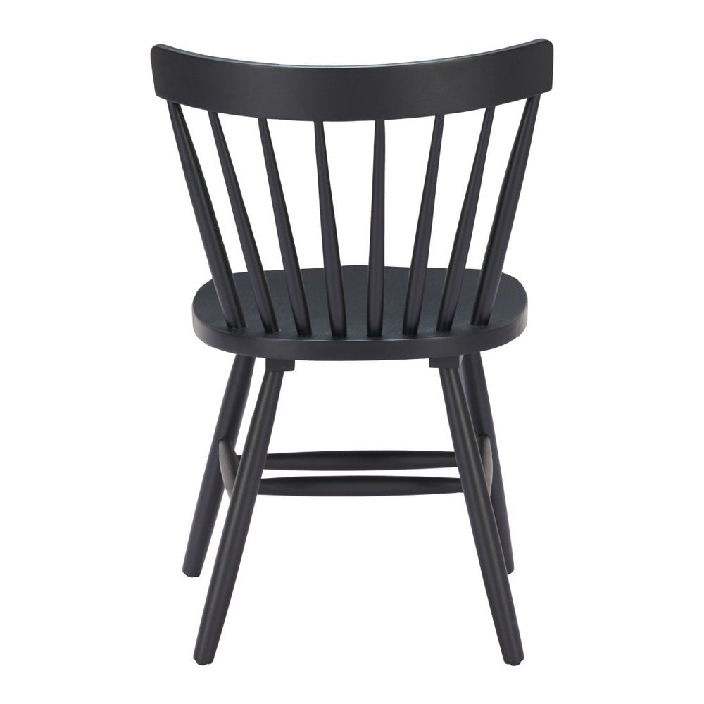 Set of Two Black Solid Wood Windsor Back Dining Side Chairs