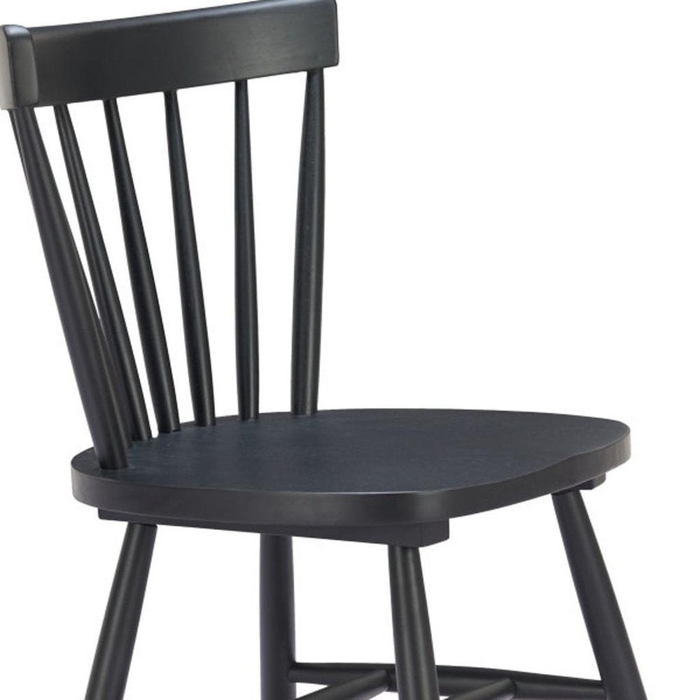 Set of Two Black Solid Wood Windsor Back Dining Side Chairs