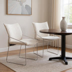 Set of Two White And Silver Faux Linen And Wood And Steel Dining Side Chairs