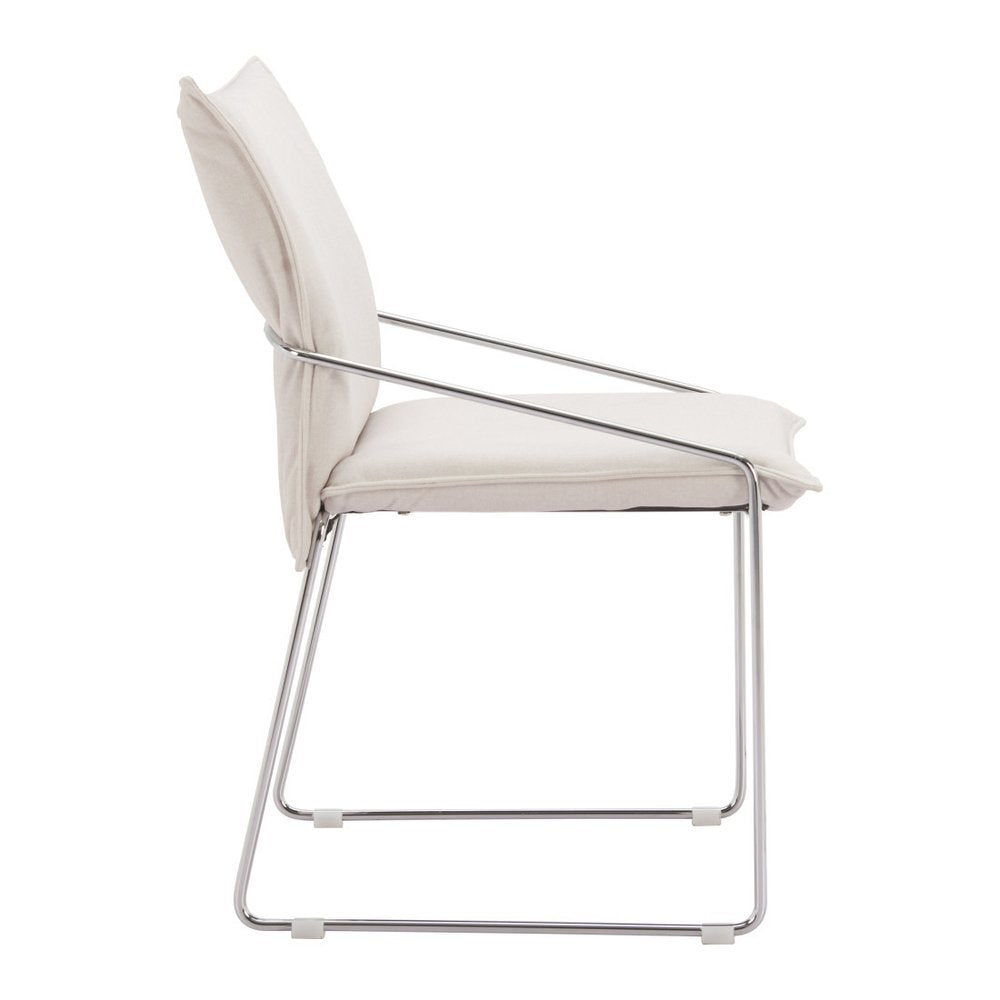Set of Two White And Silver Faux Linen And Wood And Steel Dining Side Chairs