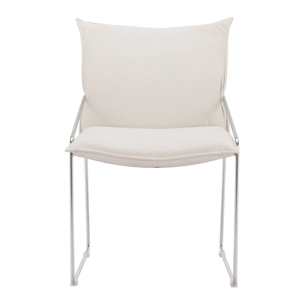 Set of Two White And Silver Faux Linen And Wood And Steel Dining Side Chairs