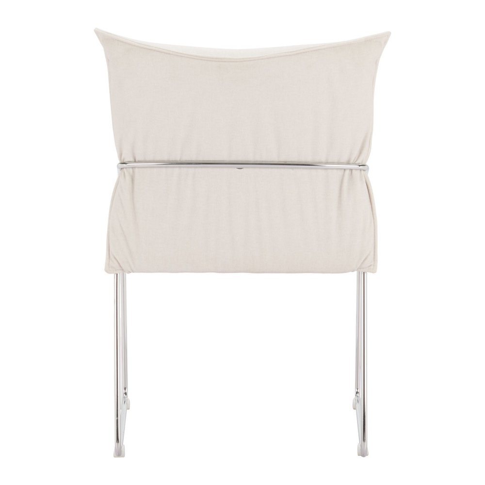 Set of Two White And Silver Faux Linen And Wood And Steel Dining Side Chairs