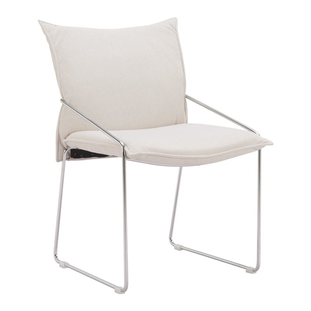 Set of Two White And Silver Faux Linen And Wood And Steel Dining Side Chairs