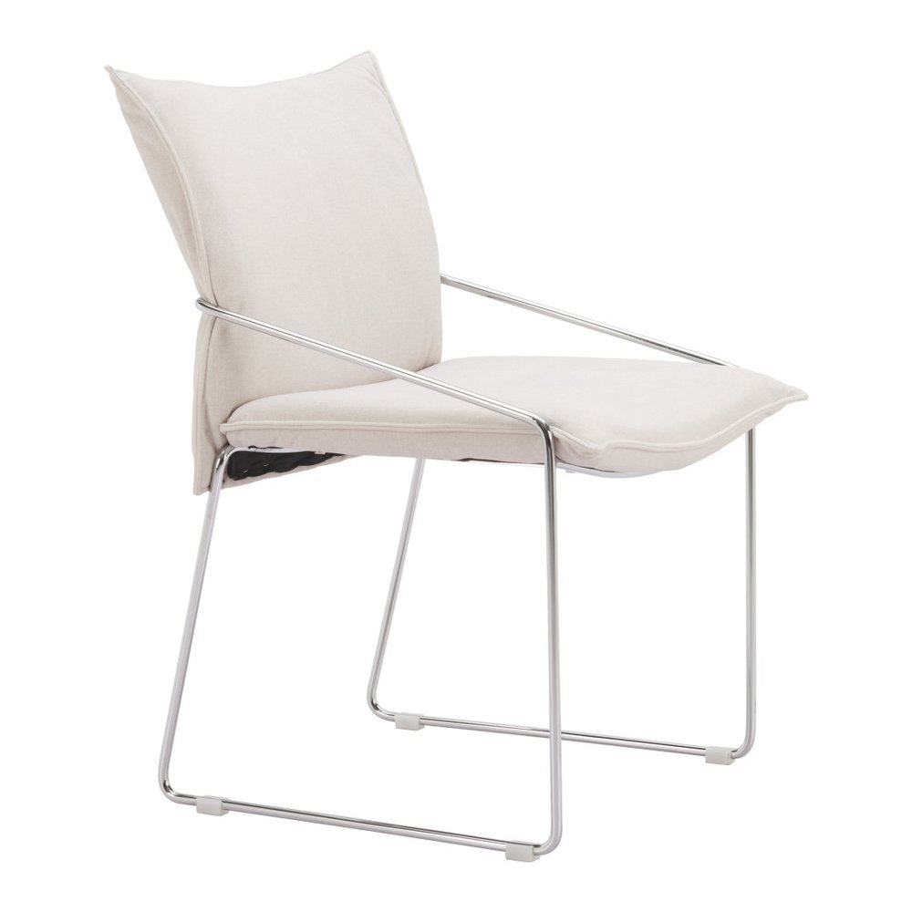 Set of Two White And Silver Faux Linen And Wood And Steel Dining Side Chairs