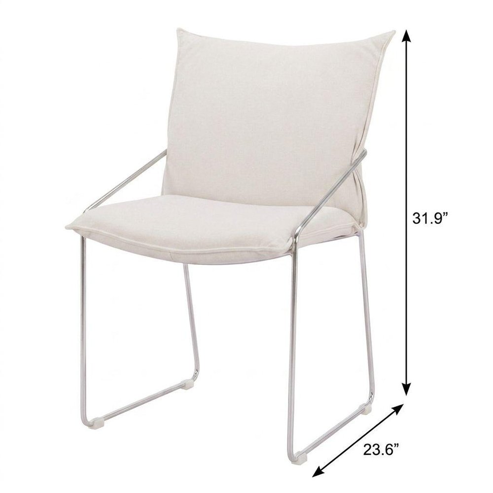 Set of Two White And Silver Faux Linen And Wood And Steel Dining Side Chairs