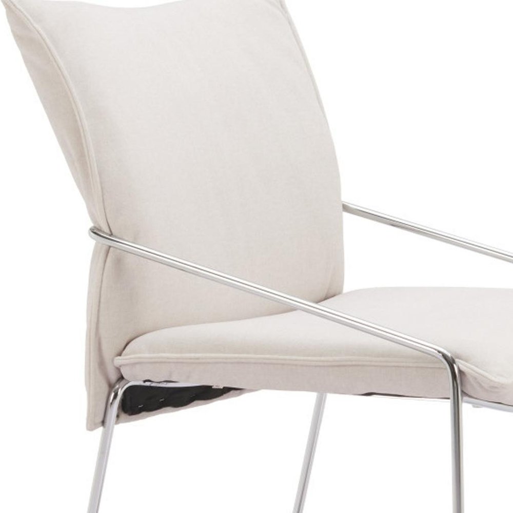 Set of Two White And Silver Faux Linen And Wood And Steel Dining Side Chairs