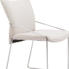 Set of Two White And Silver Faux Linen And Wood And Steel Dining Side Chairs