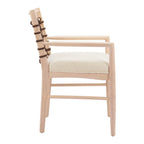 Set of Two Ivory And White Upholstered And Solid Wood Open Back Dining Arm Chairs