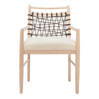 Set of Two Ivory And White Upholstered And Solid Wood Open Back Dining Arm Chairs