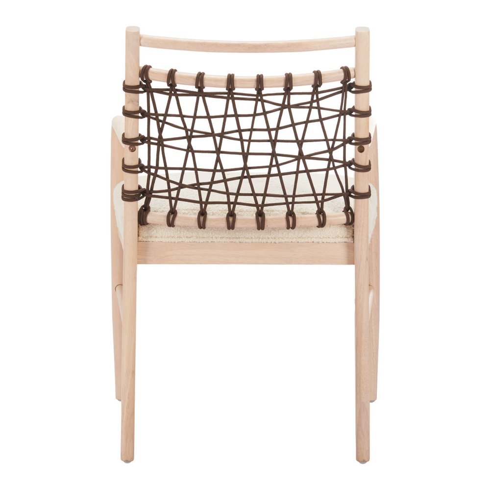 Set of Two Ivory And White Upholstered And Solid Wood Open Back Dining Arm Chairs