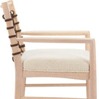 Set of Two Ivory And White Upholstered And Solid Wood Open Back Dining Arm Chairs