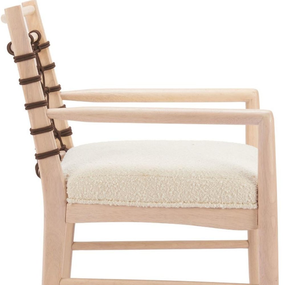 Set of Two Ivory And White Upholstered And Solid Wood Open Back Dining Arm Chairs