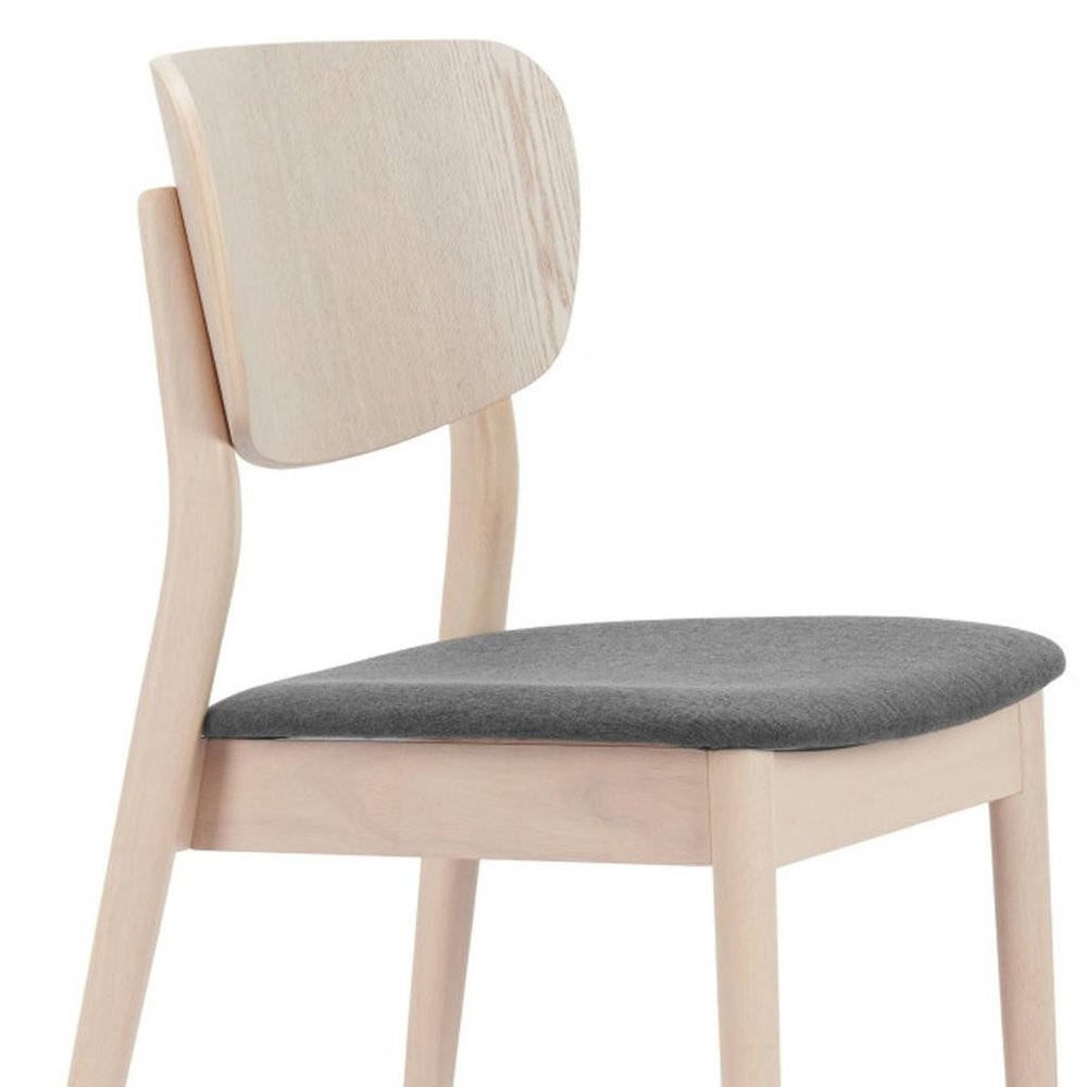 Set of Two Gray And Natural Faux Linen And Wood Open Back Dining Side Chairs