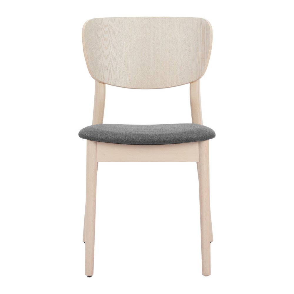 Set of Two Gray And Natural Faux Linen And Wood Open Back Dining Side Chairs