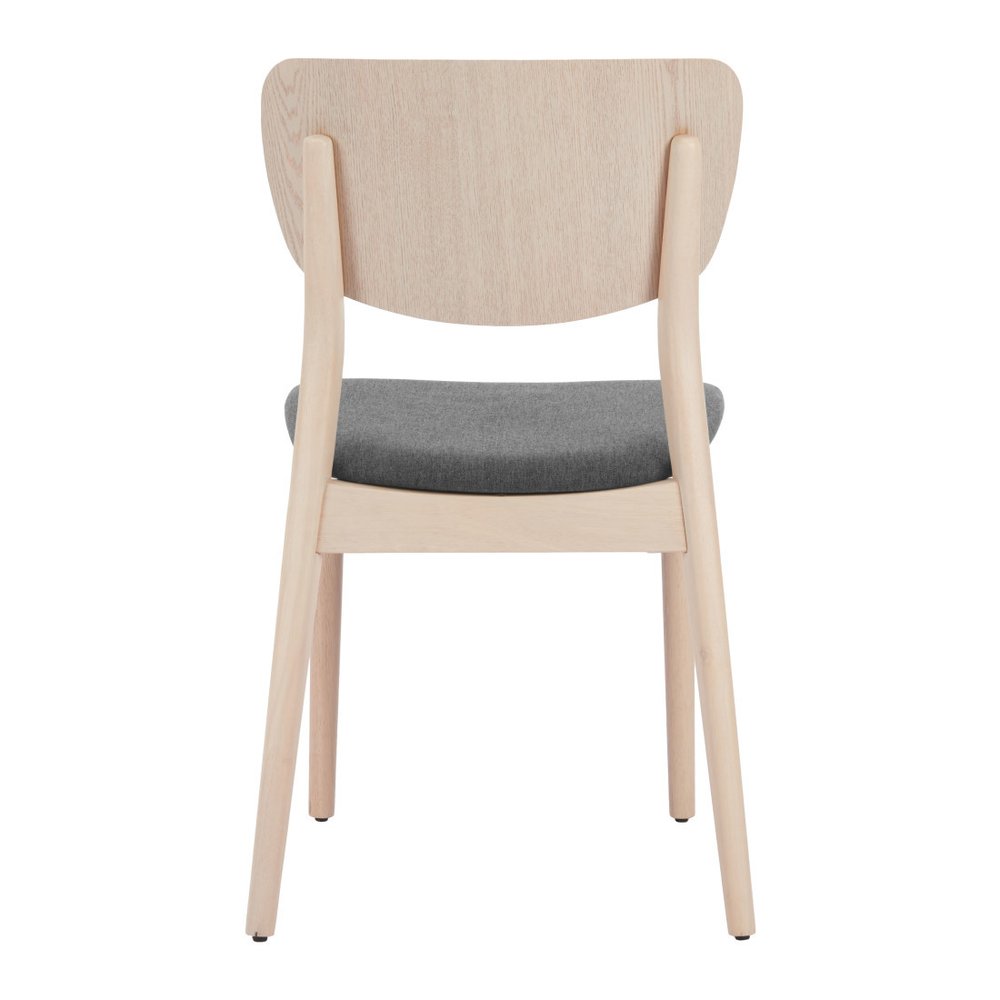 Set of Two Gray And Natural Faux Linen And Wood Open Back Dining Side Chairs
