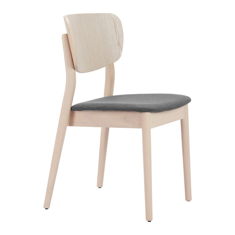Set of Two Gray And Natural Faux Linen And Wood Open Back Dining Side Chairs