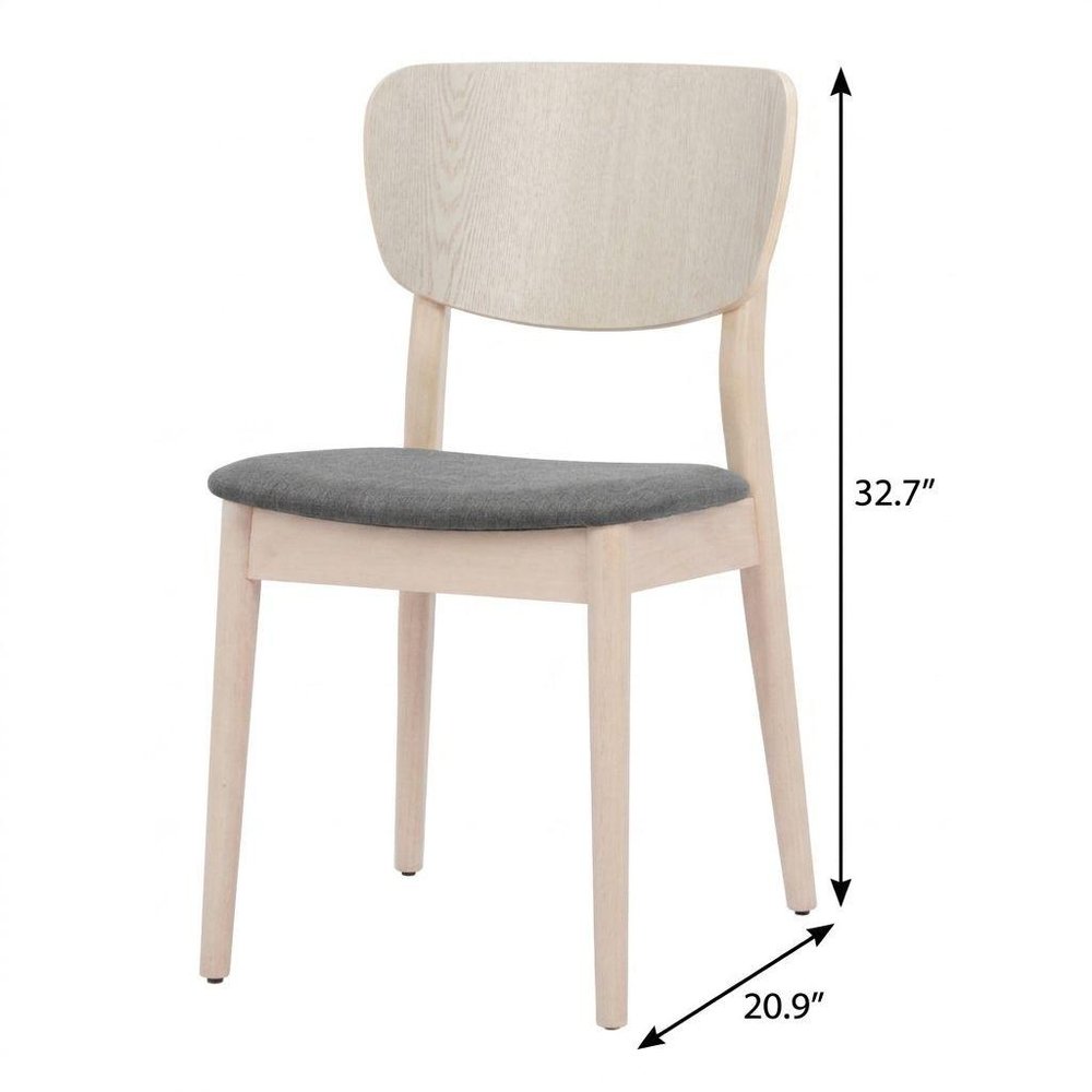 Set of Two Gray And Natural Faux Linen And Wood Open Back Dining Side Chairs