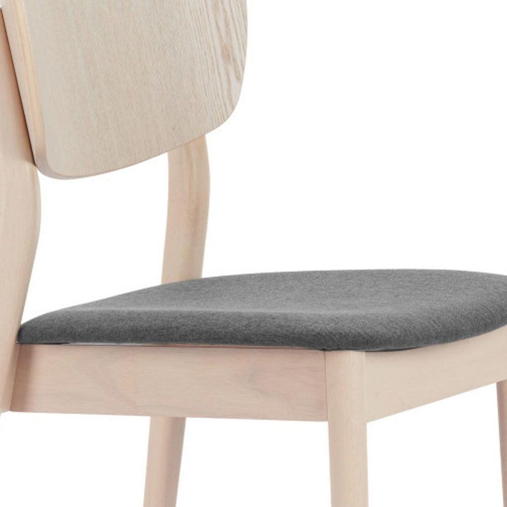 Set of Two Gray And Natural Faux Linen And Wood Open Back Dining Side Chairs