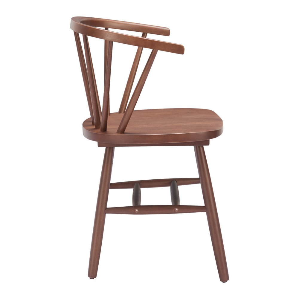 Set of Two Walnut And Brown Solid Wood Windsor Back Dining Side Chairs