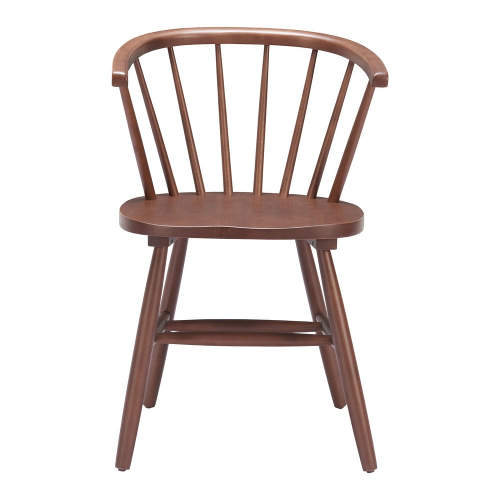 Set of Two Walnut And Brown Solid Wood Windsor Back Dining Side Chairs