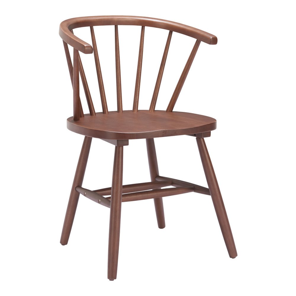 Set of Two Walnut And Brown Solid Wood Windsor Back Dining Side Chairs