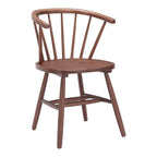Set of Two Walnut And Brown Solid Wood Windsor Back Dining Side Chairs