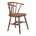 Set of Two Walnut And Brown Solid Wood Windsor Back Dining Side Chairs