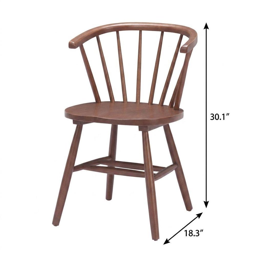 Set of Two Walnut And Brown Solid Wood Windsor Back Dining Side Chairs
