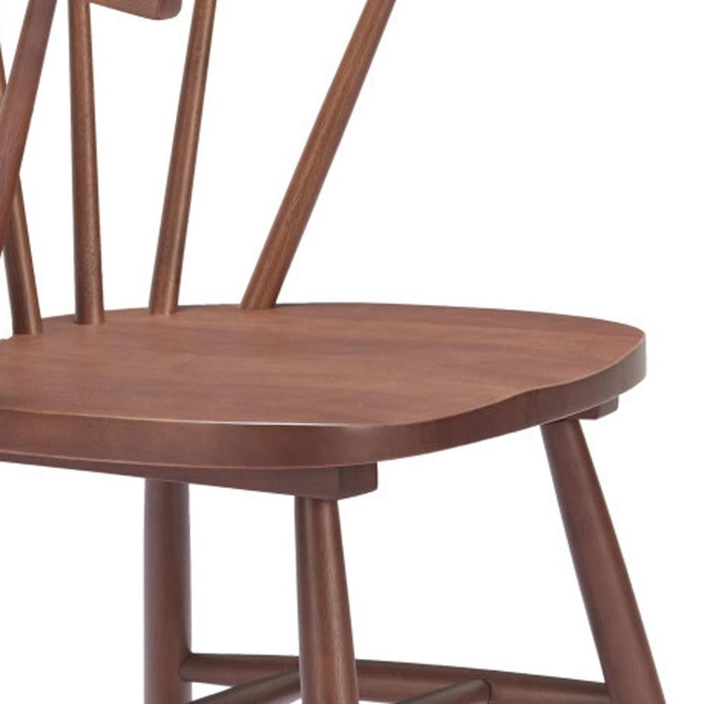 Set of Two Walnut And Brown Solid Wood Windsor Back Dining Side Chairs