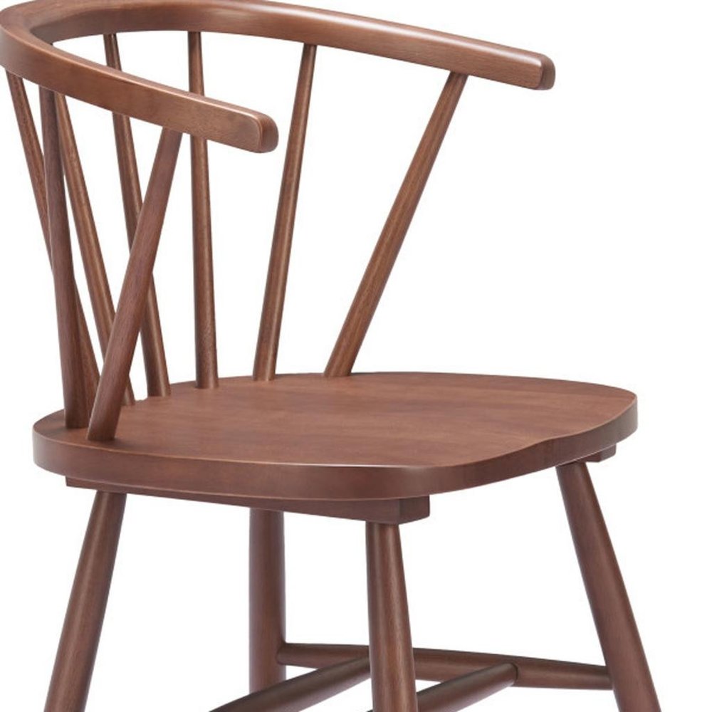 Set of Two Walnut And Brown Solid Wood Windsor Back Dining Side Chairs