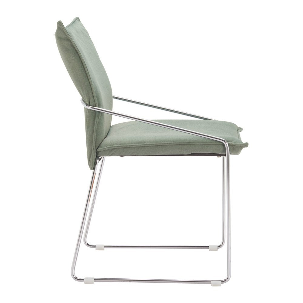 Set of Two White And Silver Faux Linen And Wood And Steel Dining Side Chairs