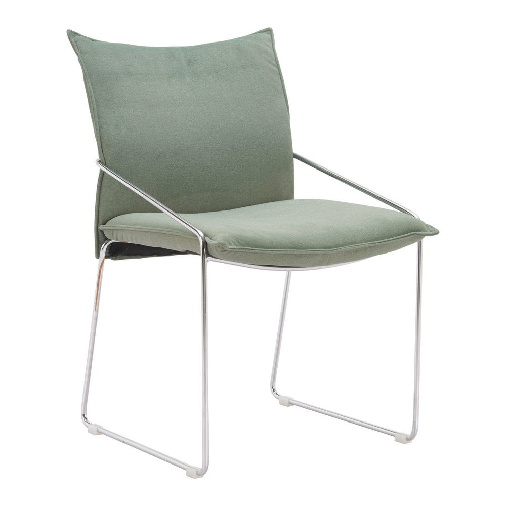 Set of Two White And Silver Faux Linen And Wood And Steel Dining Side Chairs