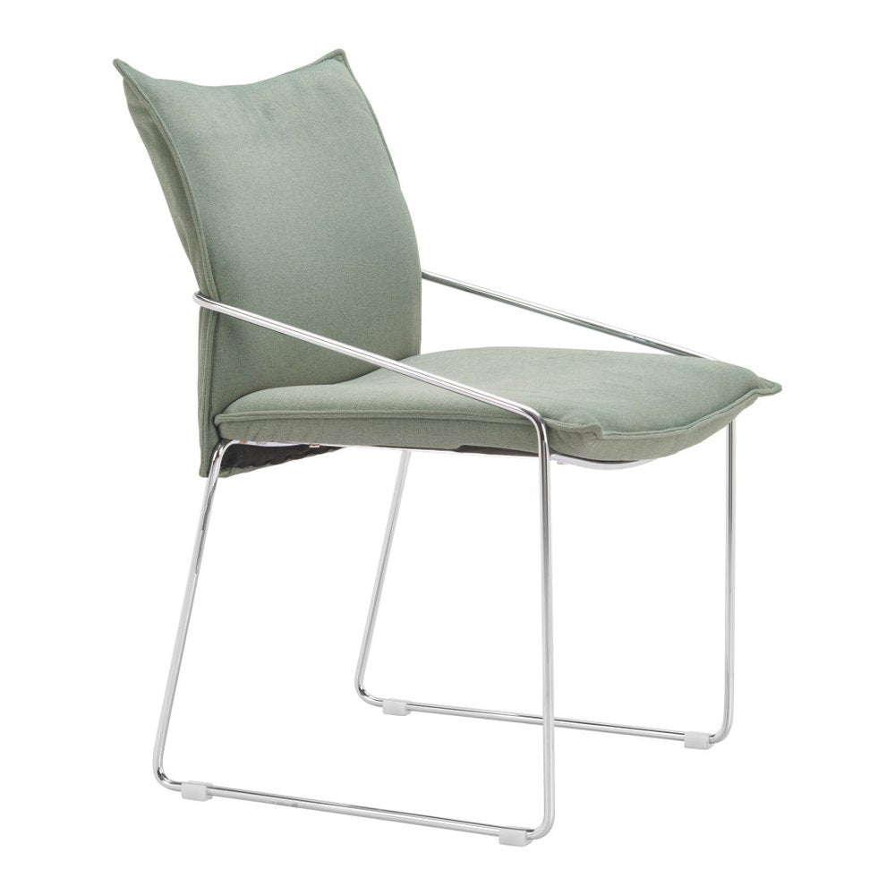 Set of Two White And Silver Faux Linen And Wood And Steel Dining Side Chairs
