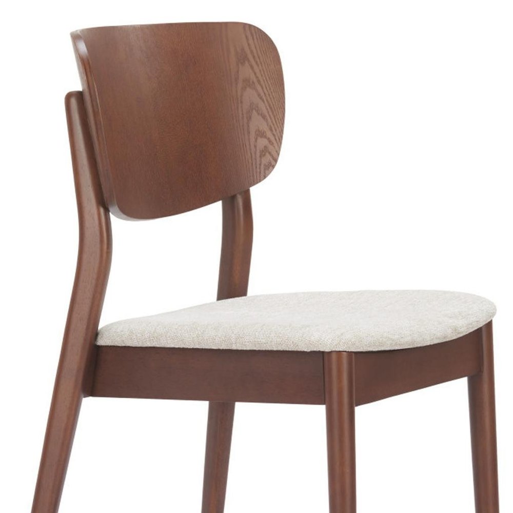 Set of Two Gray And Natural Faux Linen And Wood Open Back Dining Side Chairs
