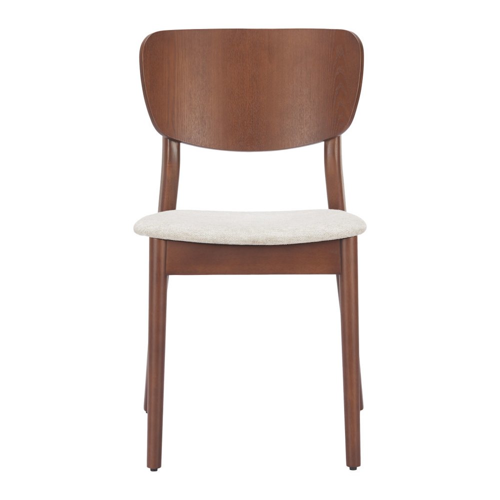 Set of Two Gray And Natural Faux Linen And Wood Open Back Dining Side Chairs