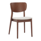 Set of Two Gray And Natural Faux Linen And Wood Open Back Dining Side Chairs