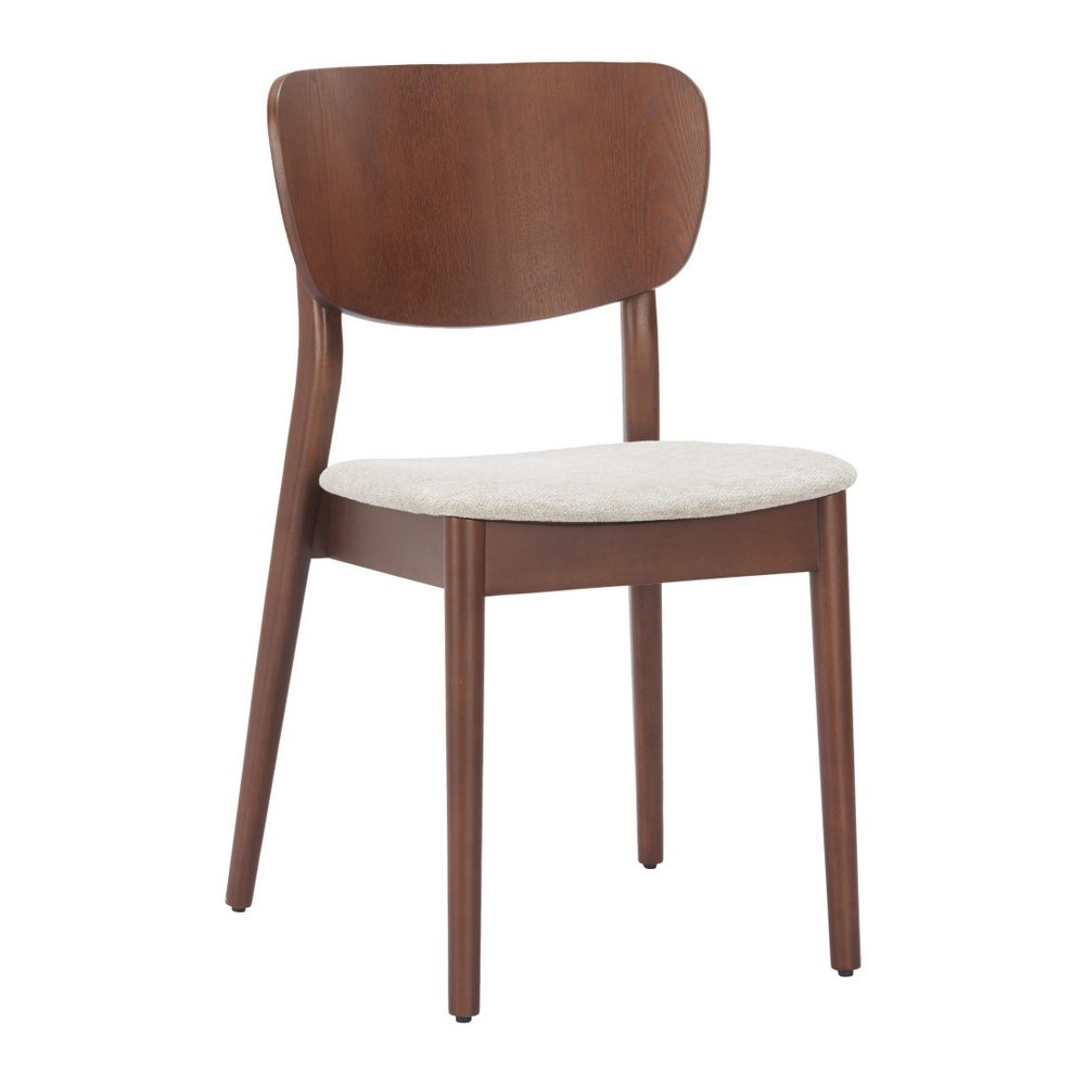 Set of Two Gray And Natural Faux Linen And Wood Open Back Dining Side Chairs