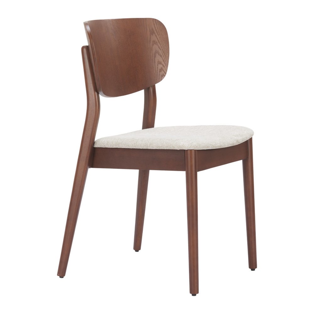 Set of Two Gray And Natural Faux Linen And Wood Open Back Dining Side Chairs
