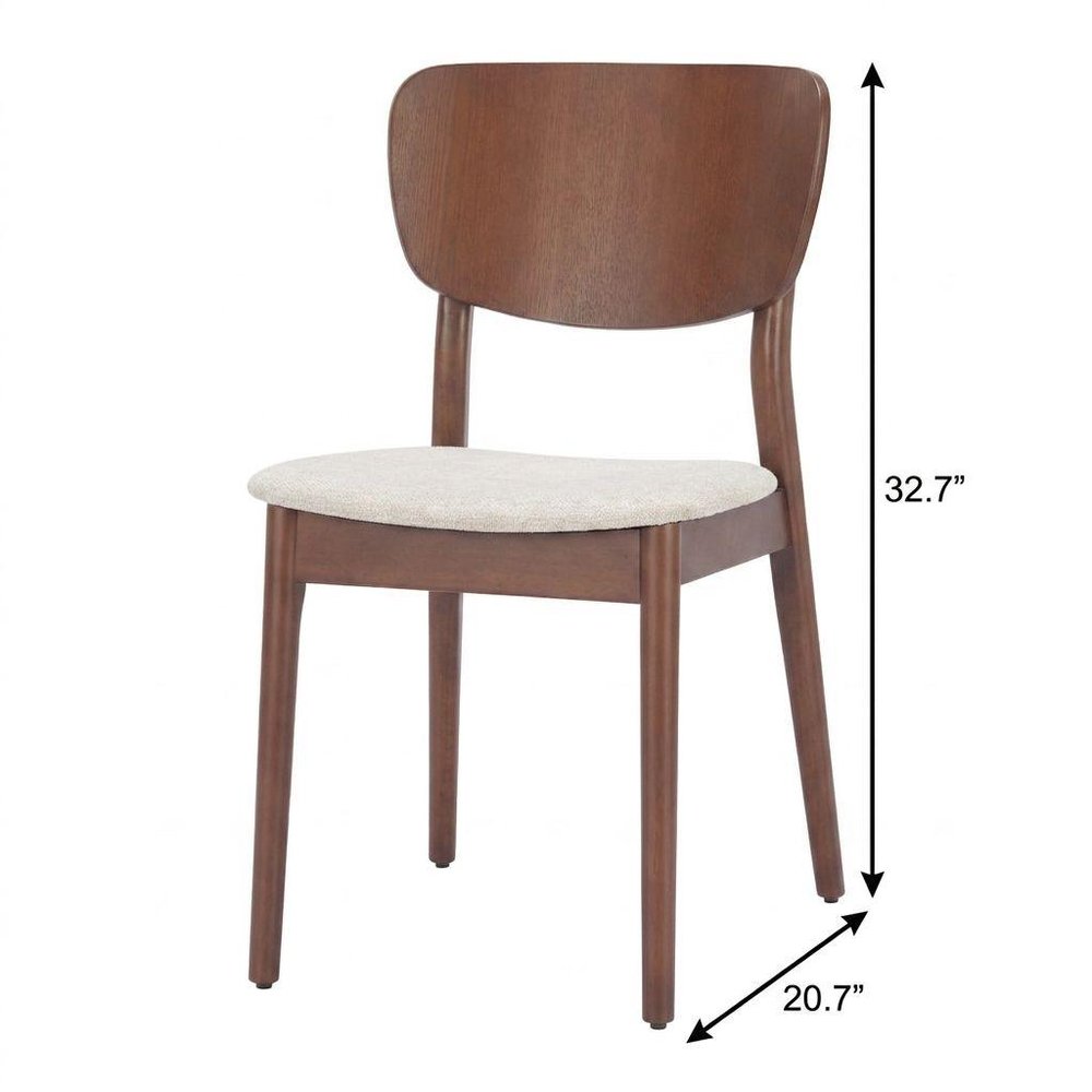 Set of Two Gray And Natural Faux Linen And Wood Open Back Dining Side Chairs